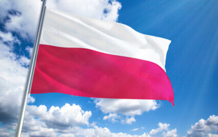 flaga Polski na tle nieba